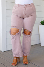 Babs High Rise Distressed Straight Jeans in Mauve