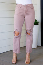 Babs High Rise Distressed Straight Jeans in Mauve