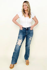 Judy Blue Mid-Rise Distressed Straight Jeans
