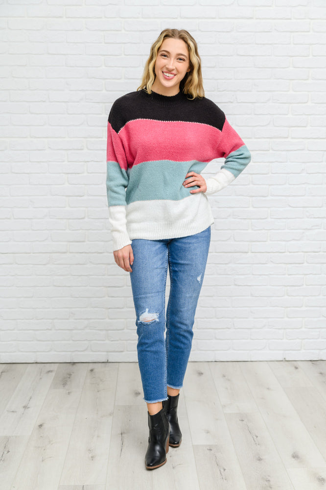 Color Blocked Striped Knit Sweater