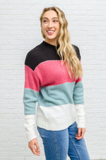 Color Blocked Striped Knit Sweater