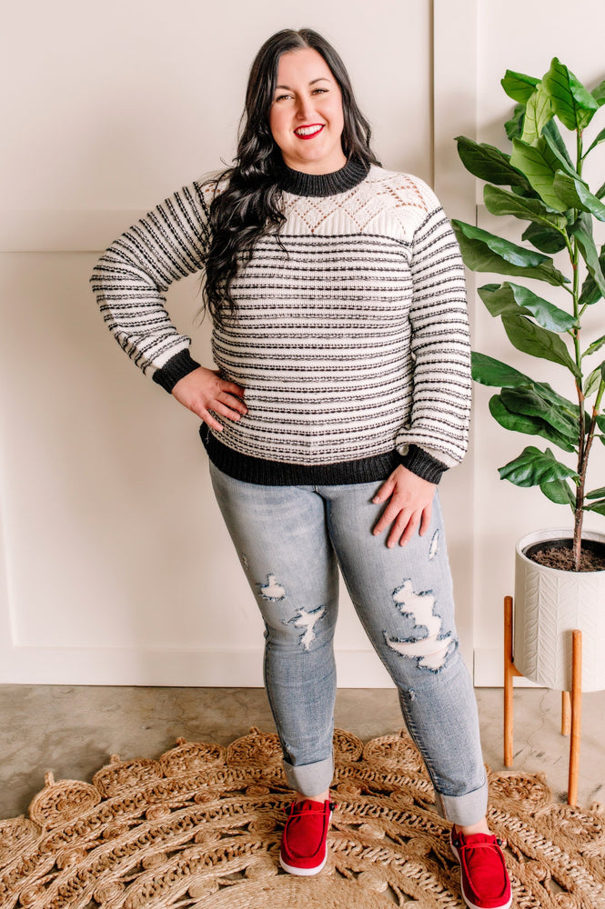 Knit Sweater In Black & White With Silver Thread