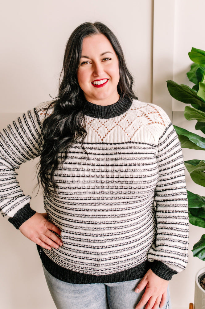 Knit Sweater In Black & White With Silver Thread