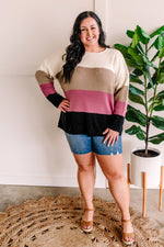Ivory, Mocha, Berry, & Black Color Block Sweater