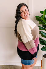 Ivory, Mocha, Berry, & Black Color Block Sweater