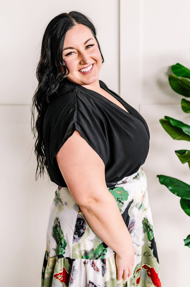 Surplice Blouse Bodysuit In Black