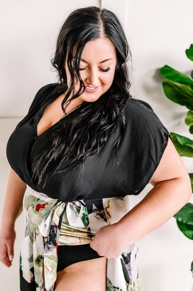 Surplice Blouse Bodysuit In Black