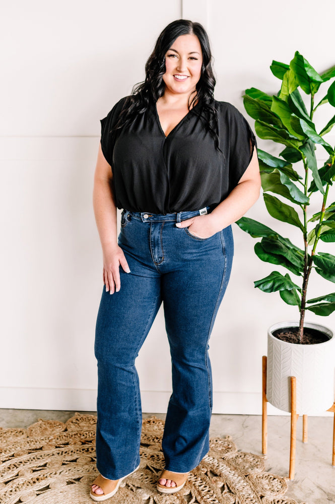 Surplice Blouse Bodysuit In Black