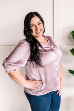 Puff Sleeve Silky Blouse With Ruffle Detail In Soft Lilac