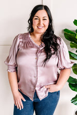 Puff Sleeve Silky Blouse With Ruffle Detail In Soft Lilac