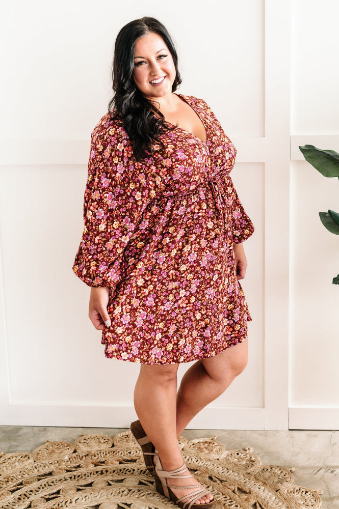 Long Sleeve Tie Front Dress In November Florals