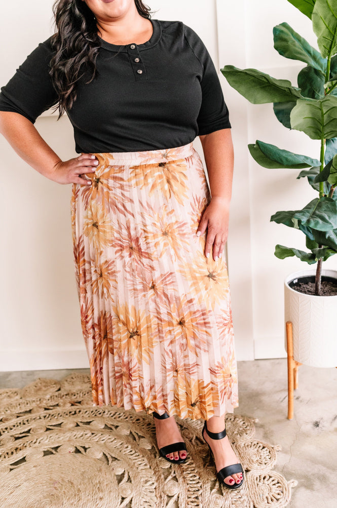 Pleated Skirt In Neutral Painted Florals
