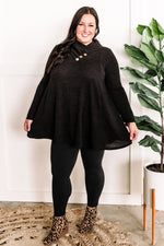 Crossover Cowl Neck Fit & Flare Tunic Sweater In Black