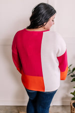 Colorblock Knit Sweater In Hot Pink, Orange & Ivory