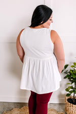 Button Front Babydoll Sleeveless Top In Soft White