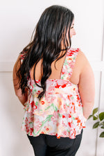 Layered, Tiered V Neck Sleeveless Top In Fairytale Pink Florals