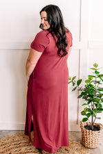 V Neck Maxi Dress With Pockets In Rosewood