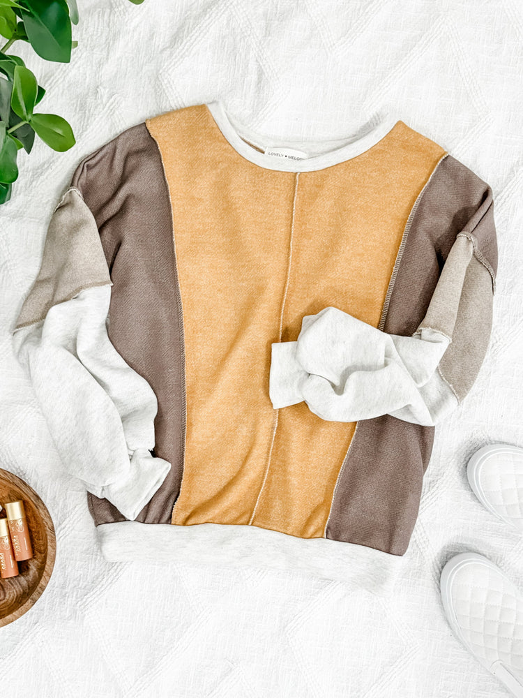Contrasting Sleeve Sweatshirt Top  In 70's Color Block