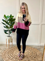 Ivory, Mocha, Berry, & Black Color Block Sweater