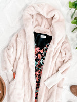 Open Front Hooded Teddy Cardigan With Pockets In Ivory