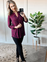 Gabby Front Top With Button Sleeve Detail In Magenta Florals