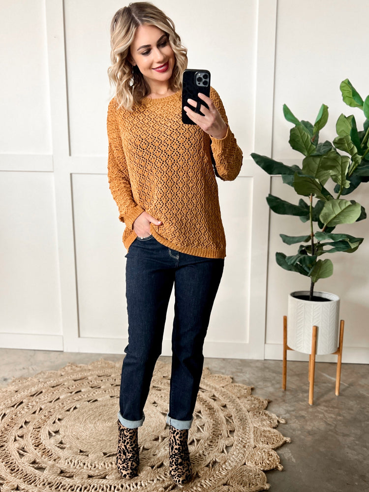 Chenille Cable Knit Sweater In Golden Amber