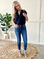 Surplice Blouse Bodysuit In Black