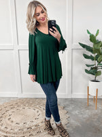 Tie Sleeve V Neck Top In Rich Pine Grove