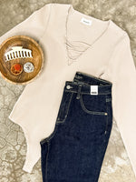 Lace Up Long Sleeve Bodysuit In Cream
