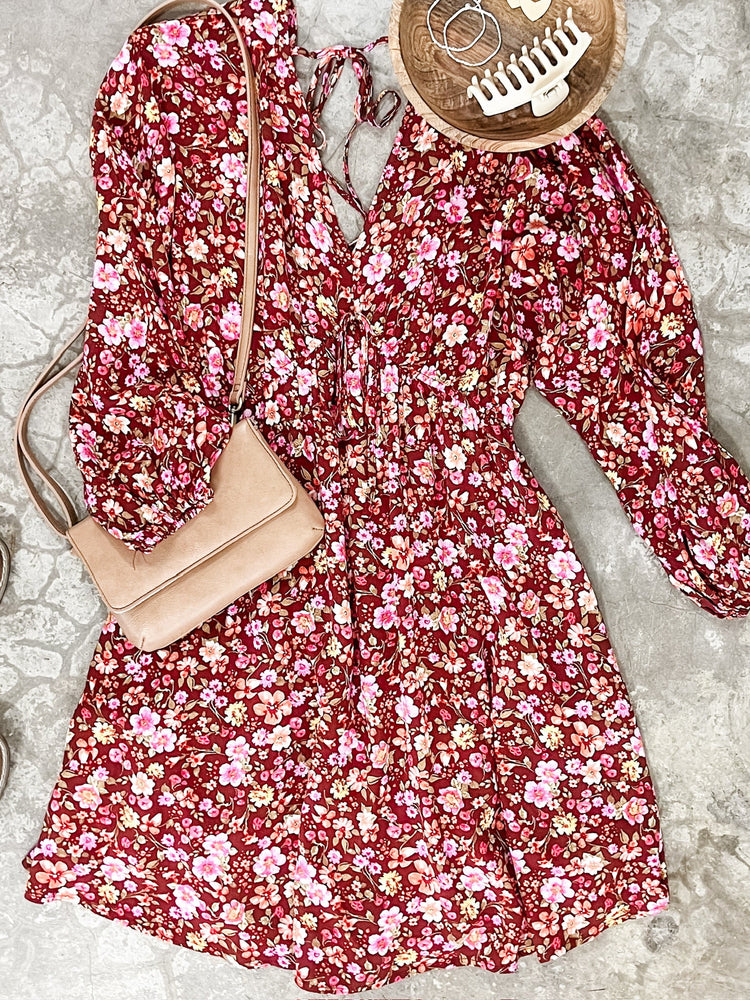 Long Sleeve Tie Front Dress In November Florals