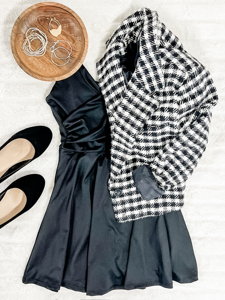 Classic Cropped Knit Blazer In Houndstooth