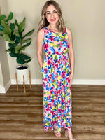 Maxi Dress With Pockets In Bright Neon Floral