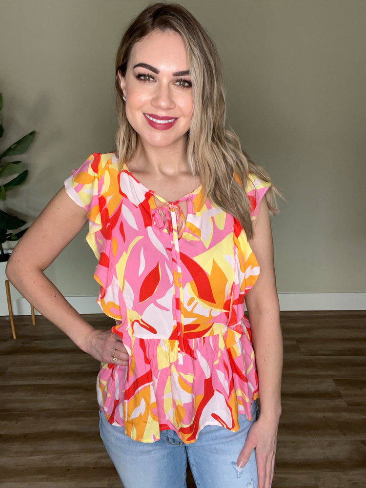 Emily Wonder Tie Front Blouse In Colorful Multi