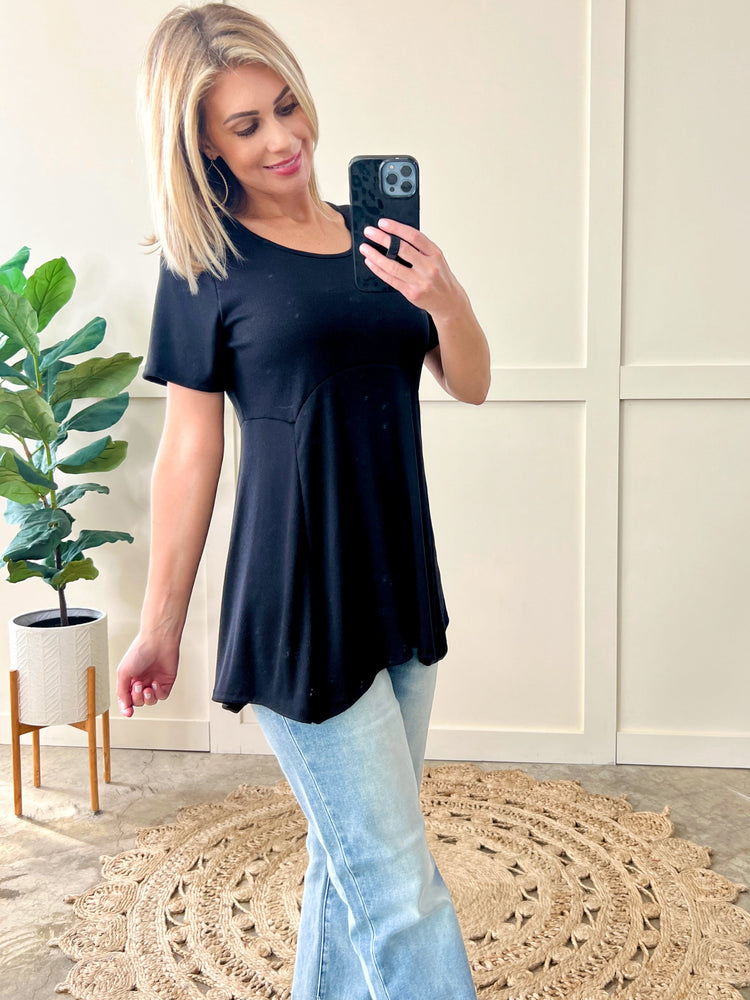 A Line Tunic Top With Flattering Seam Lines In Deep Black