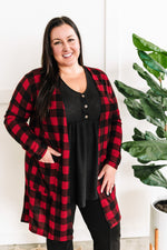 Open Front Cardigan In Buffalo Plaid