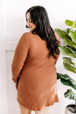 Ribbed Long Sleeve Dress With Slit Detail In Pumpkin Spice