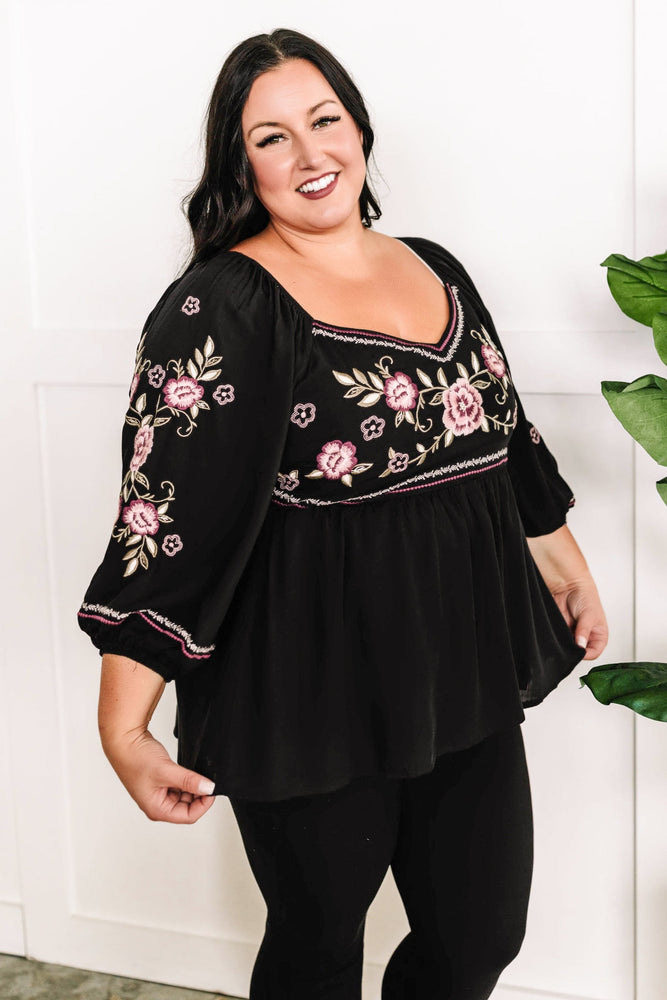 Savanna Jane Embroidered Sweetheart Top In Purple & Pink Florals