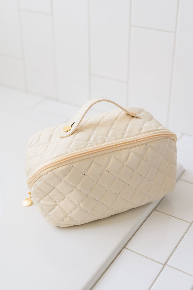 Large Capacity Quilted Makeup Bag in Cream