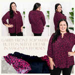 Gabby Front Top With Button Sleeve Detail In Magenta Florals