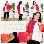 Colorblock Knit Sweater In Pink, Orange & Ivory