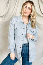 Solid Textured Flap Pocket Buttoned Shacket