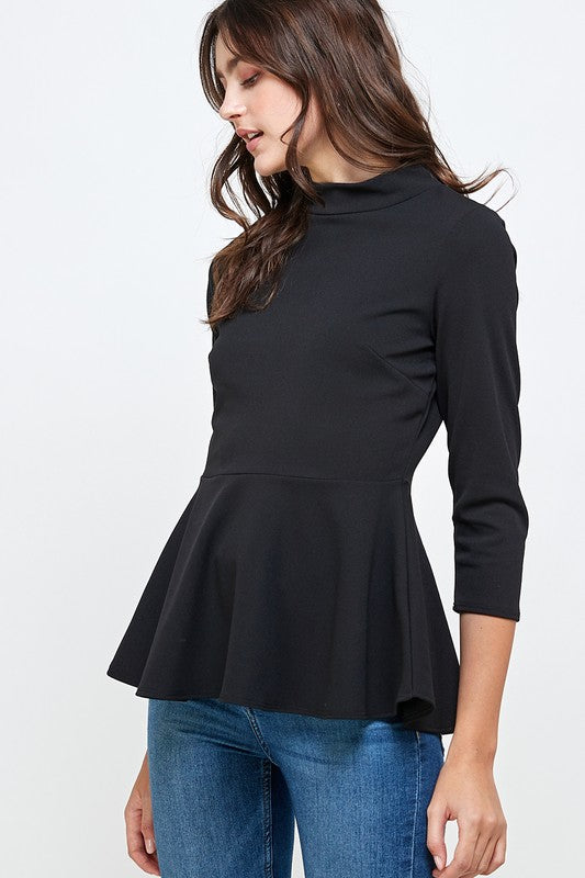 Classic Prep Peplum Top {Black}