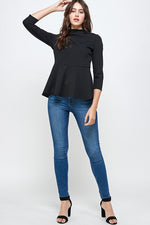 Classic Prep Peplum Top {Black}