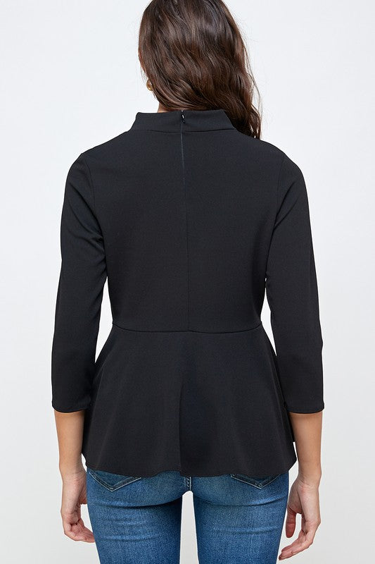 Classic Prep Peplum Top {Black}