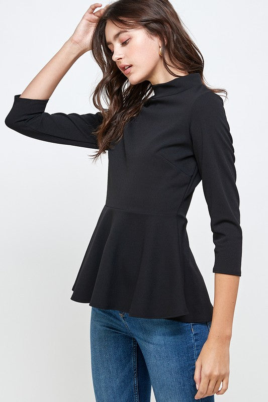 Classic Prep Peplum Top {Black}