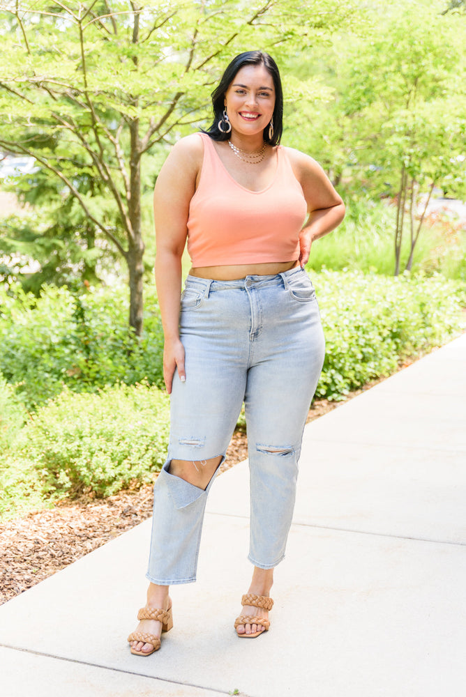 Tell Me More Crop Tank In Coral