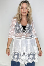 White Birch Half Sleeve Lace Cover up