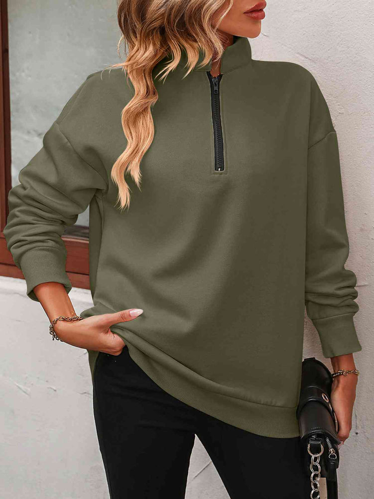 Reg + Plus Zip-Up Dropped Shoulder Sweatshirt