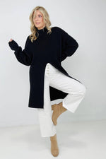 "Mara" Mockneck Front Slit Sweater