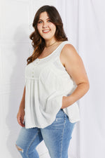 Sweet Lovely by Jen Hydrangea Full Size Lace Trim Tank in Ivory